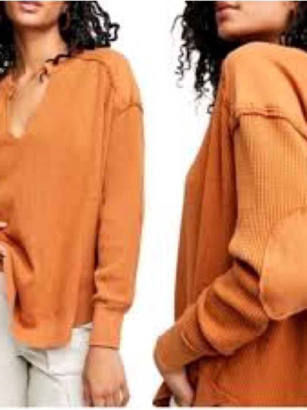 Free People We the Free Owen Thermal Top
Cozy V-Neck Waffle Knit Sweater Rust